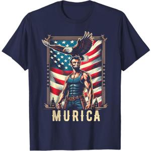 4th of July Patriotic Funny Abraham Lincoln July 4th USA T-Shirt for Women Kids Men, Navy Blue, Small Size