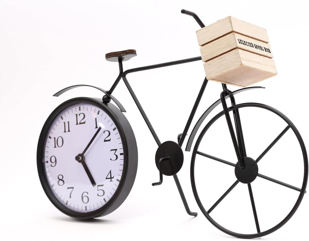 Bicycle Table Clock  Cute Decorative Black Metal Tabletop Analog Clocks  Unique Retro Mantel, Desk, Shelf Decor for Living Room, Kitchen, Bathroom or Office - Cool Bike Clock