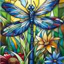 MINIWAN 1000 Piece Jigsaw Puzzles for Adults & Seniors - Stained Glass Dragonfly Flower Puzzle, 27.5"x19.7" Adult Puzzle with Letters on Back & Reference Poster