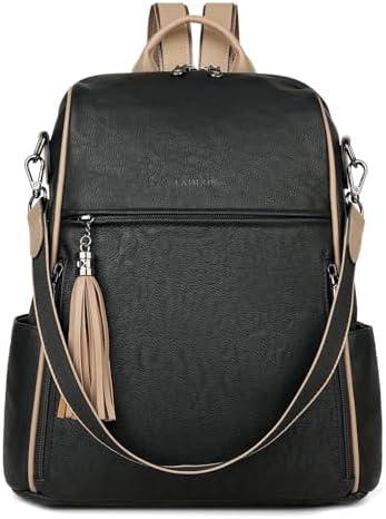 FADEON Leather Backpack Purse for Women Designer Travel Backpack Purses PU Fashion Ladies Shoulder Bag with Tassel