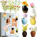 6Pcs Mini Vase Magnets for Fridge - 3D Plant Ceramic Vase Magnets with Flowers, Tiny Cute Magnetic Vases for Refrigerator Kitchen Locker Office Decoration