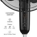 HOLMES 16" Digital Stand Fan, 80 Oscillation, 3 Speeds, 3 Modes, 7.5 Hour Timer, Adjustable Height, 30 Adjustable Head Tilt, Ideal for Home, Bedroom or Office, Remote Control, Black