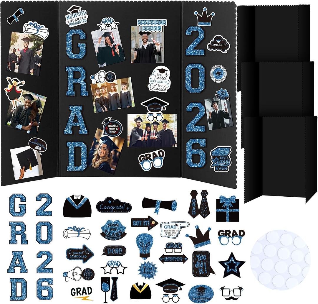 MiniInflat 4 Set Graduation Photo Display Board Trifold Poster Board for Class of 2026 Grad Party Picture Display Graduation Photo Frames for Multiple Pictures Table Decor(Blue,24 x 32 Inches)