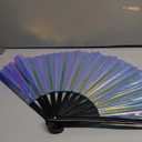 Gionforsy 1pcs Rave Folding Fan Foldable Hand Fans for Women Bamboo Large Holding Hand Fan with Bright Color Fabric Folding Fan for Festival(1PC-Style4 DarkBlue)