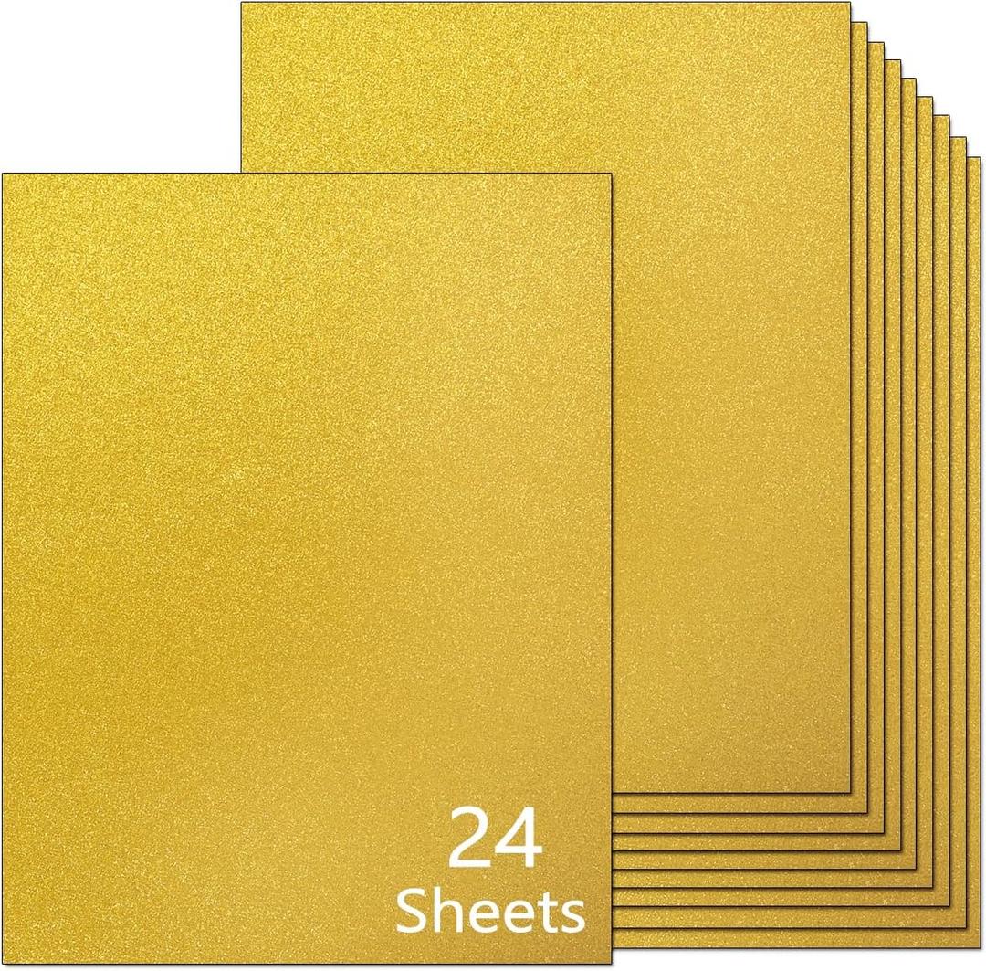 Gold Glitter Cardstock 8.5 x 11 Thick Paper, 24 Sheets Sparkly Cardstock No Shed for Card Making, Crafts, DIY Art Project,Birthday, Wedding Party Decor 92 lb/250 gsm