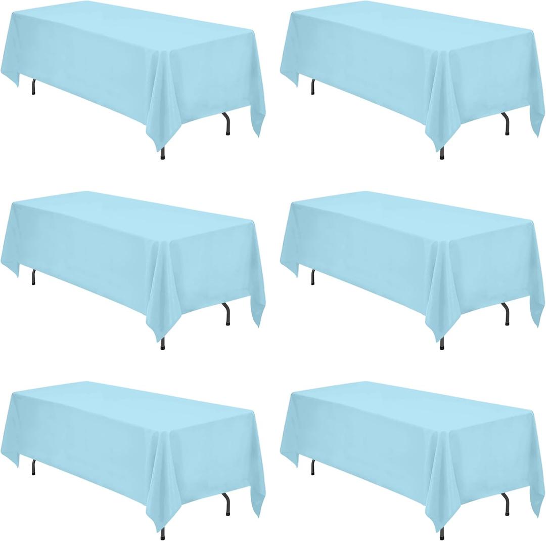 BRILLMAX 6 Pack Light Blue Tablecloths 70 x 120 Inch for 6ft & 8ft Rectangle Tables - 150 GSM Polyester Fabric, Universal Fit, Water, Stain & Wrinkle Resistant Cloth Cover for Wedding Banquet