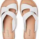 Luoika Women's Wide Width Flat Slides Sandals, Strapy Slide Sandal Slip on Dressy Summer Shoes for Women. 10