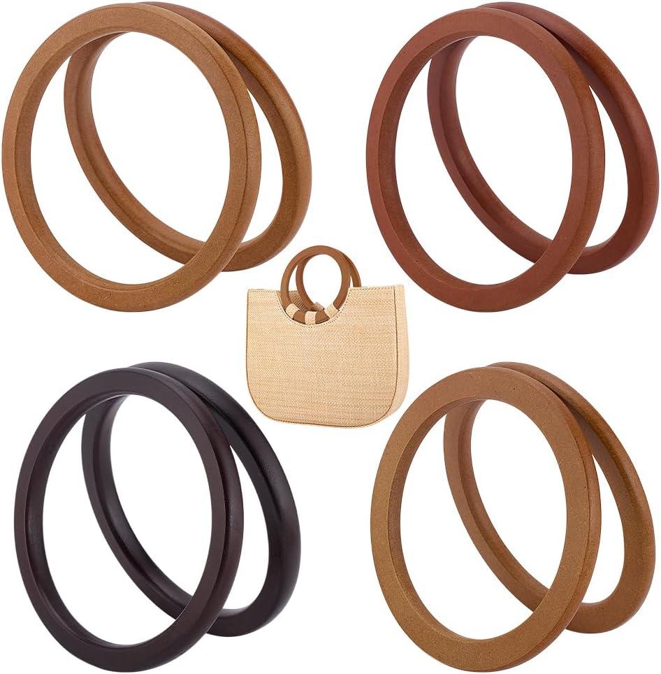 PH PandaHall 8pcs Flat Round Bag Handles 4 Colors Wooden Purse Handles 5.5 inch Decorative Ring Handbag Purse Handle Replacement for DIY Handmade Woven Bags Purses Handbags Tote Making