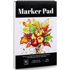 A4 Marker Paper Pad 40 Sheets, 8.311.7 Inch Bleedproof Art Sketch Pad, 73lb/120gsm Drawing Paper Spiral Sketch Book, Painting Coloring Alcohol Marker Paper for Beginners, Artists, Gift