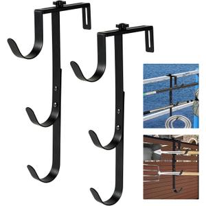 2Pcs Black Pool Pole Hangers, Adjustable Heavy Duty Swimming Pool Fence Hooks for Pool Equipment, Skimmers, Leaf Rakes, Nets, Brushes, Vacuum Hose, Garden Tool Organizer