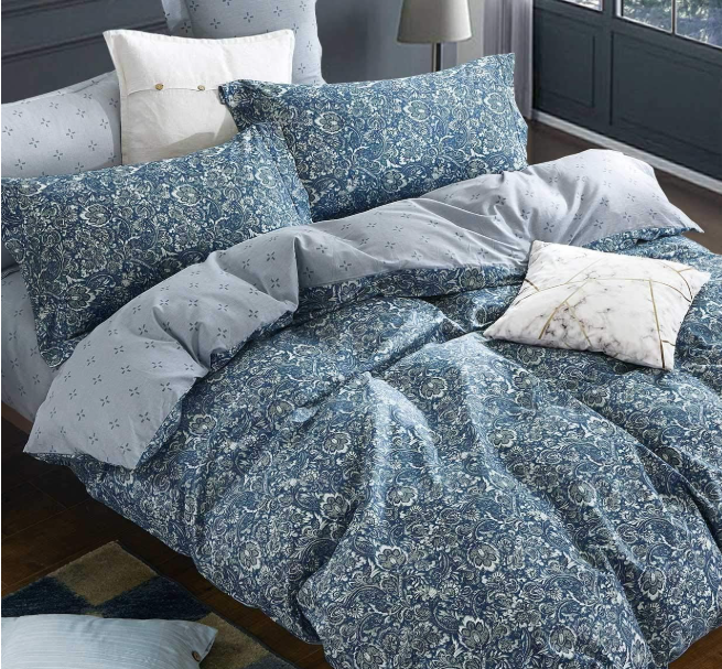 SLEEPBELLA Duvet Cover Set 600 Thread Count Cotton Bedding Set (Twin, Blue-Paisley)