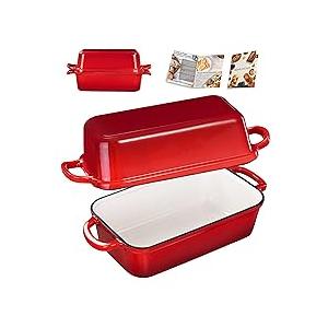 GRMImosa 2 in 1 Cast Iron Loaf Pan wiht Lid, Bread Loaf Pans for Baking Bread 9x5, Sourdough Bread Baking Pan for Homemade Bread, Meatloaf, Cherry