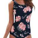Athletic One Piece Swimsuit for Women Modest Criss Cross Back Slimming Bathing Suit Swimming Suit (2-4)