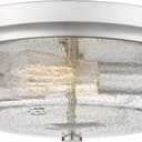 CALDION 12inch Flush Mount Ceiling Light, Close to Ceiling Light Fixtures, Brushed Nickel Finish with Handmade Seeded Smoky Art Glass Shade for Living Bedroom Room Hallway (BN Seeded Somky)