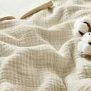 Bedsure 100% Cotton Muslin Blankets for Adults Large Throw 50x70 Inches - 4-Layer Breathable and Lightweight, Soft Boho Gauze Muslin Cotton Blanket for Couch Decor Travel Summer, Linen Beige