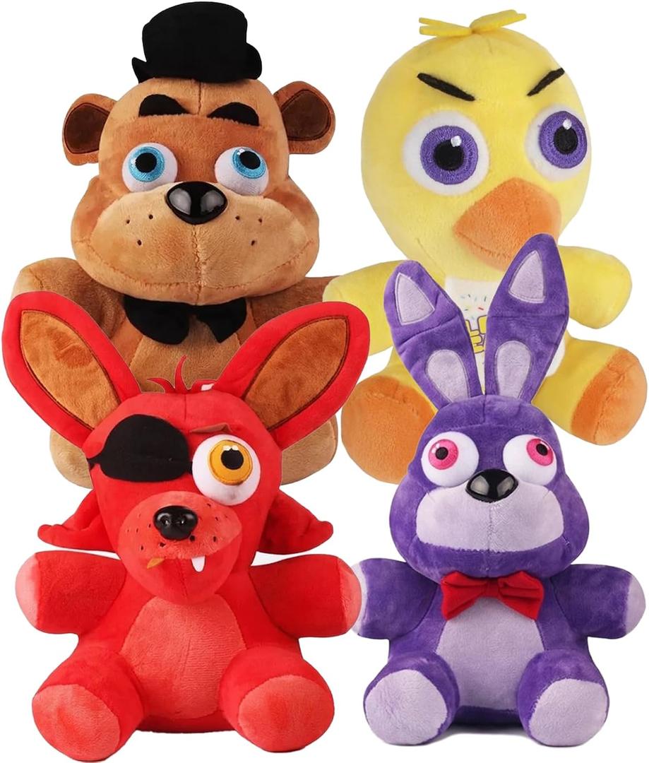 Horror Animatronic Plush Toy Set, 4PCS Scary Game Character Stuffed Animals, Soft Cartoon Fox Bear Bunny Chicken Dolls, 8 Inch Collectible Plushies Figures for Fans & Room Decor