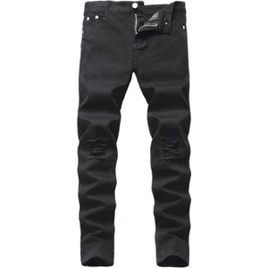 Kihatwin Big Boy's Casual Skinny Ripped Jeans Slim Fit Distressed Zipper Pants with Holes, Black Ripped, 12 Slim