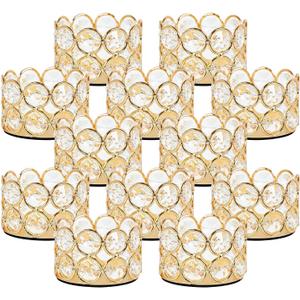 VINCIGANT Pack of 12 Gold Crystal Tea Light Candle Holders for Wedding Home Table Centerpiece Decoration, Valentine's Day Gifts (Candle Excluded)