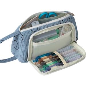 Large Pencil Case Pouch Pencil Bag Corduroy Capacity Pen Case Stationery Bag School College Office Organizer for Teens Girls Adults Student Kids (D-Blue)