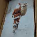 Large Snowy Santa Claus with Gift Sack Framed Canvas Wall Art Set,Lighted Snowman with Presents Wall Decor,Illuminating Christmas Tree Artwork for Living Room,Bedroom,Office-24 x36 x3