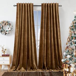 Dchola Gold Brown Velvet Curtains for Bedroom Window with Back Tab, Super Soft Vintage Luxury Heavy Drapes, Room Darkening Thermal Insulated Curtain for Living Room, W52 by L120 inches, 2 Panels
