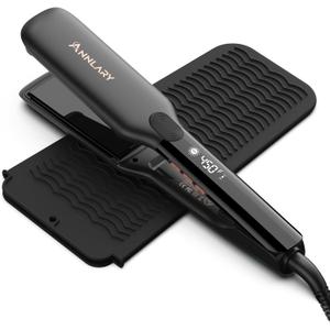 Annlary 1.75 Inches Flat Iron Hair Straightener with Heat Resistant Silicone Mat Pouch, Professional Ceramic Ionic Dual Voltage Straightener for Less Frizz, Shinier & Smoother Hair