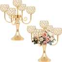 5 Arm Metal Crystal Candelabra Centerpiece - 13.4 Inch Elegant Candle Holder with Crystal Beads for Wedding Party Christmas Home Dining Table Decoration (2, Gold)