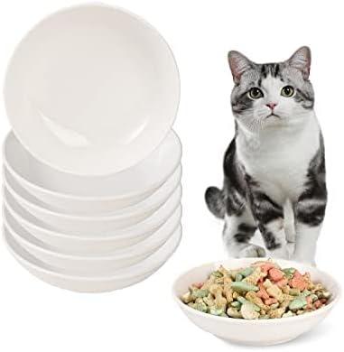 Ceramic Cat Dishes for Food - Cute Cat Bowl Set of 6 - Wide, Shallow, Whisker Friendly - Minimalist Style - Microwave and Dishwasher Safe - 8.5 oz - 5.75 inch (White)