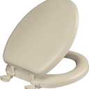 Mayfair Padded Toilet Seat, Cushioned Soft Vinyl over Wood Core Seat, Secure Hinges, Easy Clean, Made in USA, Elongated, Bone