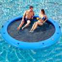 12FT Round Inflatable Floating Dock, Sunchill Float Ring, Water Hammock Tanning Pool Floats with Woven Fabric, Manual Pump for Quick Inflate/Deflate, Fits 2-8, Ideal for Lakes, Oceans