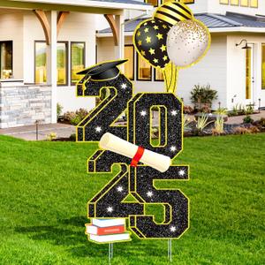 3.5FT Large Class 2025 Graduation Yard Sign Yard Decorations Congrats Graduation Lawn Signs 2025 Grad Yard Signs with Stakes for Outdoor Indoor Congrats Graduation Party Decoration Supplies (black)