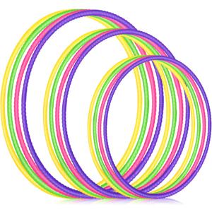 Syhood 12 Pcs Toy Color Hoop Plastic Detachable Adjustable Hoop Light Weight Exercise Fitness Equipment Toy Waist Ring for Adult Party, 3 Sizes(Green, Rose, Yellow, Purple)