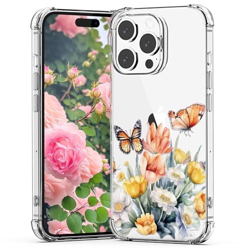 YEPO for iPhone 14 Pro Max Case Clear Floral Spring, Shockproof Soft TPU Protective Flexible Fashion Design Cell Phone Cases Cover for iPhone 14 Pro Max