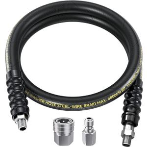 POHIR 4FT Pressure Washer Whip Hose 4800psi 3/8'' Steel Wire Braided with 3/8'' Quick Connect Plug, Reel Connector Jumper Hose for Pressure Washing (4800PSI, 4FT)
