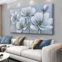 Belmrxne Flower Painting Blue Wall Art Modern Canvas Hanging Wall Decor Rustic Canvas Painting for Living Room Bedroom Dining Room Office Home Decor 24x48 inch