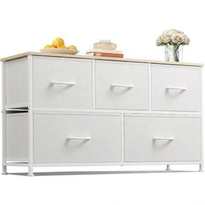 WLIVE Dresser for Bedroom with 5 Drawers, Wide Chest of Drawers, Fabric Dresser, Storage Organization Unit with Fabric Bins for Closet, Living Room, Hallway, White, 11.81"D x 39.37"W x 21.65"H