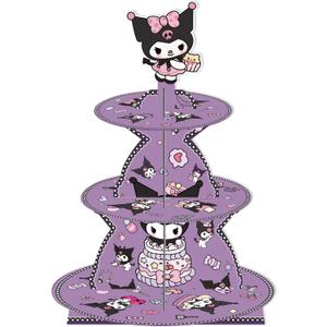 Kawaii Cartoon Birthday Decorations, Purple Cupcake Stand Party Supplies, 3 Tier Paper Cupcake Holder, Dessert Display Stand for Birthday Party Decoration