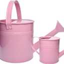 Small Metal Watering Can Set, Pink, 1.2L and 0.23L Garden Cans with Long Spout, Indoor Outdoor Plant Care (Pink)
