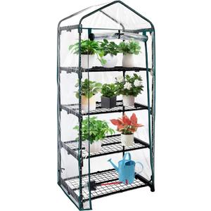 4 Tier mini Indoor Greenhouse Upgraded with Shelf Clips,27"x19"x62" Greenhouse for Indoors&greenhouses for Outdoors with PVC Cover and Roll-Up Zipper Door