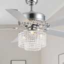 52 Inch Crystal Ceiling Fan with Light and Remote Control, Modern Chandelier Fan with 5 Reversible Wood Blades Chrome Fandelier for Living Room Bedroom (Fine line Crystal-Ceiling Fan), D52