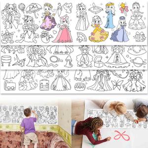 Children's Drawing Roll, Coloring Paper Roll for Kids Gift,120 * 11.8 Inches DIY Painting Drawing Paper Roll, Sticky Drawing Paper Roll, Early Educational Toys for Kids (Cute Princess)