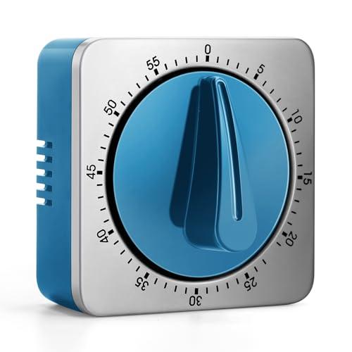 Kitchen Timers for Cooking, Chef Cooking Timer Clock with Loud Alarm,100% Mechanical Desk Timer - No Batteries Required -Magnetic Back, Exquisite Stainless Steel Body -Countdown Reminder Magnetic-Blue