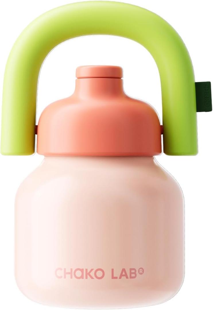 Water Bottle with Straw and Carry Handle | Wide Mouth vacuum insulated stainless steel Bottles | Reusable, leak-proof and BPA-free | 33oz (Pink&Green)