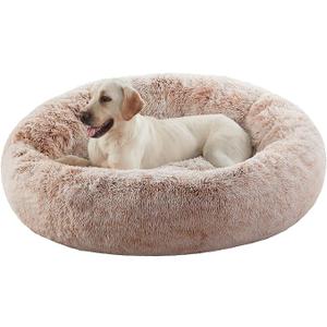 45 inches Donut Dog Bed for Extra Large Dogs,Calming Fluffy Round Jumbo Pet Bed with Removable & Washable Cover, Fits up to 120 lbs Pets (Brown,XL)
