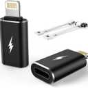 TechMatte Female USB C to Male Lightning Adapter 2 Pack 2.2A Charging Data Transfer, Compatible with iPhone 14, 13, 12, 11 Xs SE iPad iPod AirPods, Not for Audio Headphones/OTG Android Anti-Lost Black