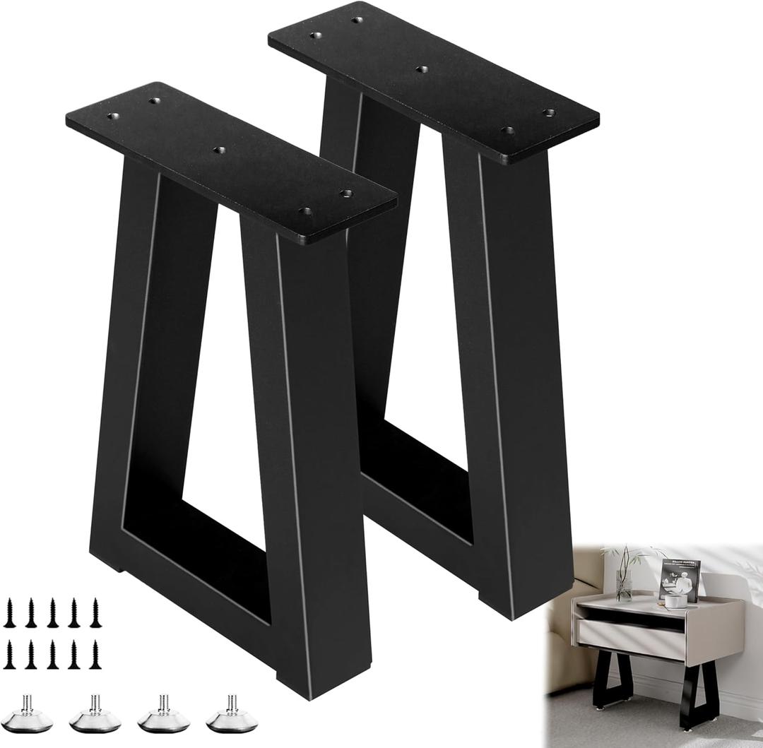 14 Inch Trapezoid Metal Table Legs Black Bench Legs,DIY Furniture for Coffee/Side Table, Bench Stool Cabinet Feets - Set of 2