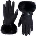 Hysenm Women Winter Gloves With Touch Screen Fingers Warm Suede Gloves Texting Thermal Windproof Mittens for Driving Running (Black)