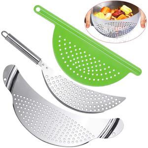 3pcs Stainless Steel Pot Strainer, Crescent Pasta Strainer Fits up to 9" Pots for Noodles, Fruit, Veggies