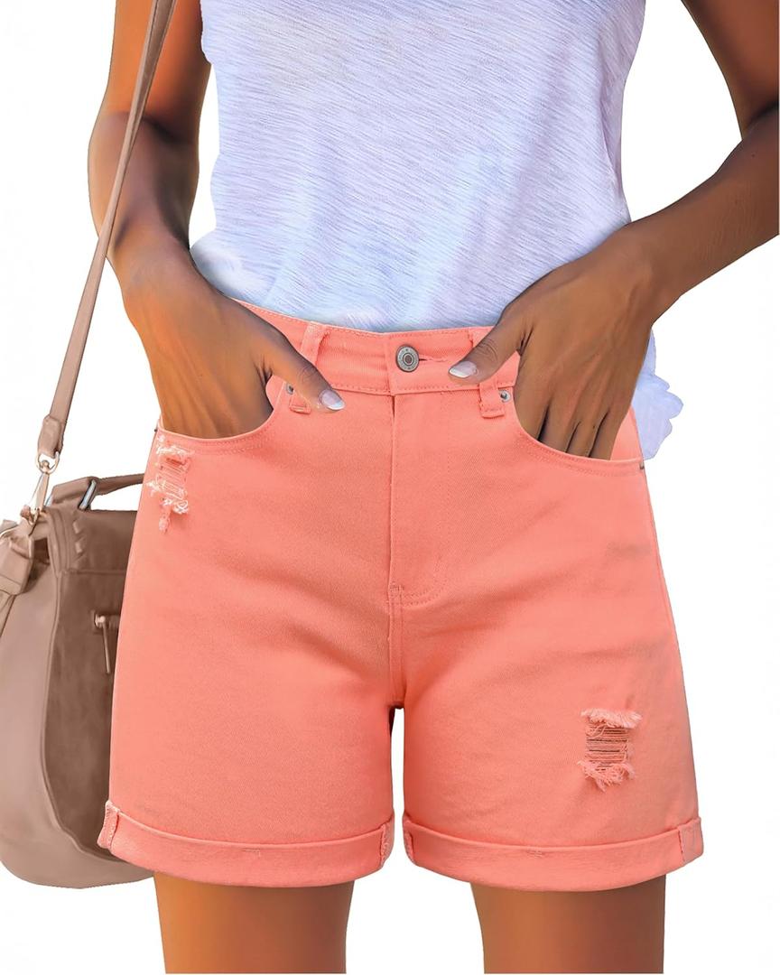 luvamia Women's Casual Ripped Denim Shorts High Rise Distressed Rolled Hem Jeans Shorts, 
Size XX-Large US Size 20 to Size 22