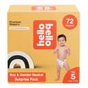 Hello Bello Premium Diapers, Size 5 (27+ lbs) Surprise Pack for Boys - 72 Count, Hypoallergenic with Soft, Cloth-Like Feel - Assorted Boy & Gender Neutral Patterns